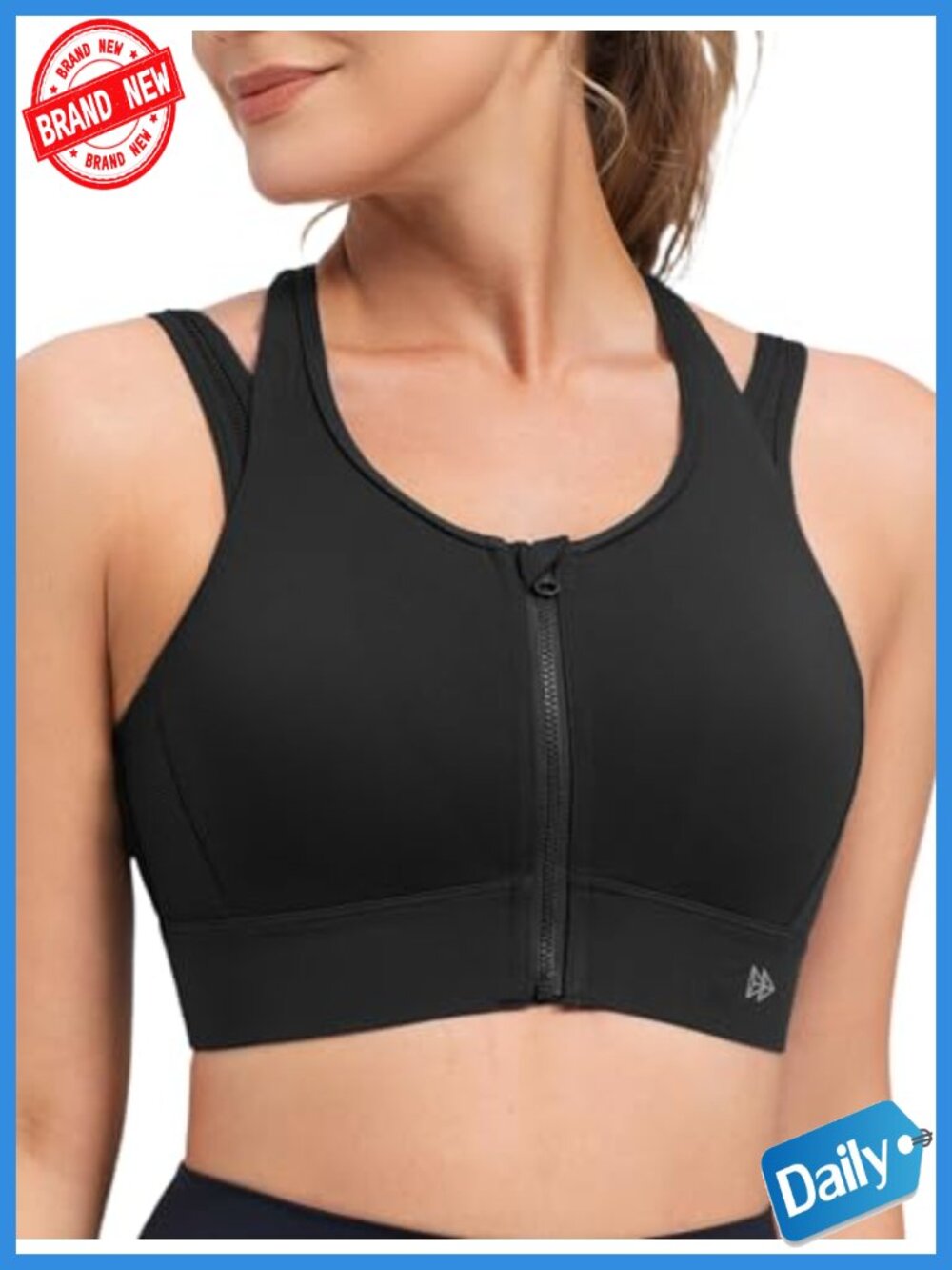 Front Closure High Support Sports Bra Zip Double Straps Sewn in Pads